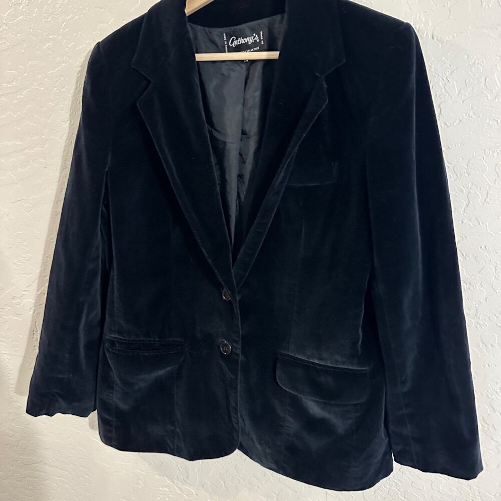 Y Anthony’s Plus Size Black Crushed Velvet Long Sleeved Vintage Cotton Blazer - Picture 2 of 10